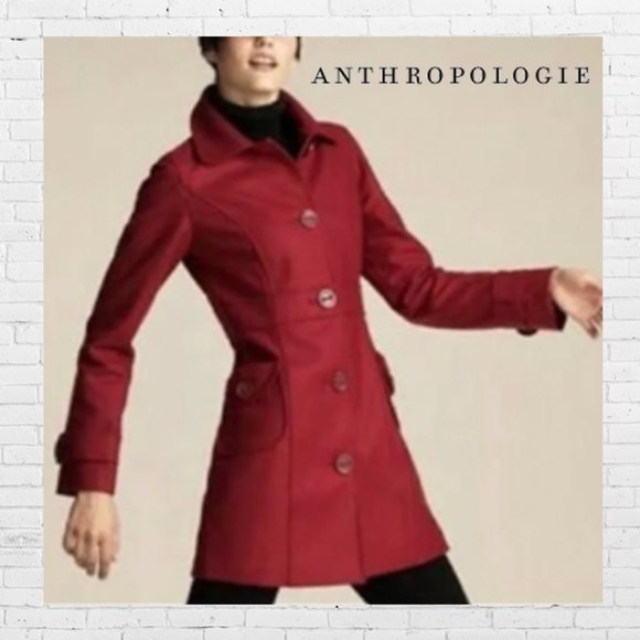 Tulle by Anthropologie Red Pea Coat Size M - Picture 1 of 11